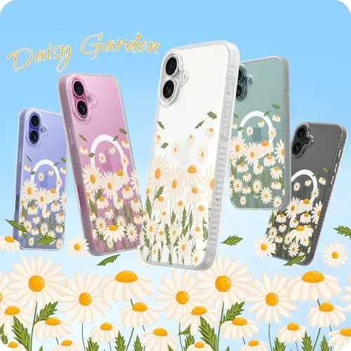 LONLI Hue - iPhone 16 uchun magnitli g'ilof - [Magsafe bilan mos] - [360° zarbani yutuvchi bamper] - [Qizlar va ayollar uchun yoqimli va noyob telefon qopqog'i] - Daisy Garden - LONLI (1)