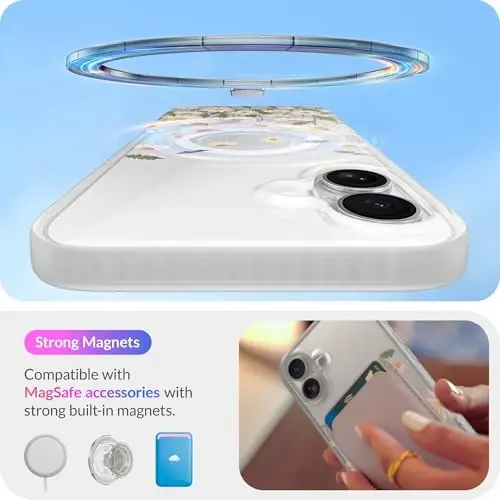 LONLI Hue - iPhone 16 uchun magnitli g'ilof - [Magsafe bilan mos] - [360° zarbani yutuvchi bamper] - [Qizlar va ayollar uchun yoqimli va noyob telefon qopqog'i] - Daisy Garden - 3