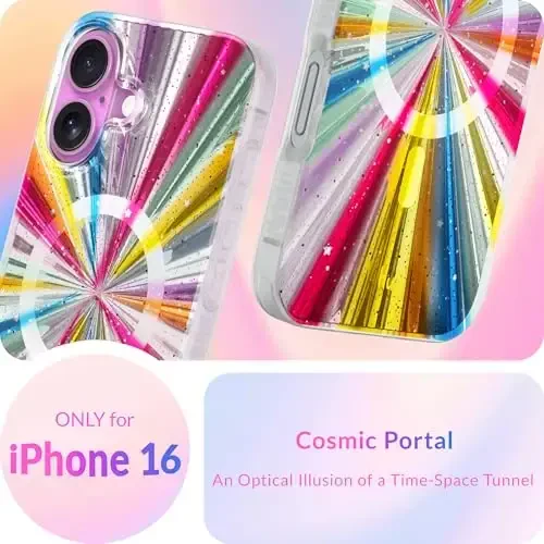 LONLI Hue - iPhone 16 uchun magnitli g'ilof - [Magsafe bilan mos] - [360° zarbani yutuvchi bamper] - [Qizlar va ayollar uchun yoqimli va noyob telefon qopqog'i] - Kosmik Portal - 2