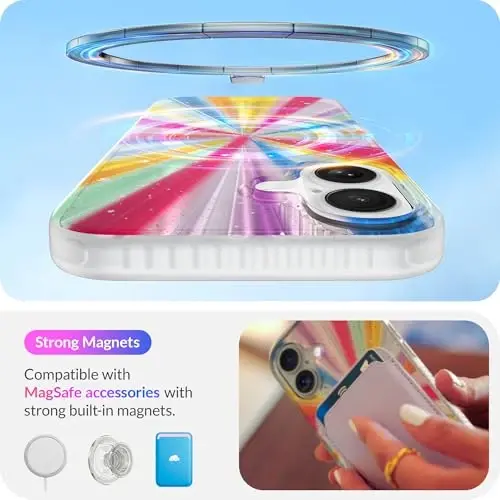 LONLI Hue - iPhone 16 uchun magnitli g'ilof - [Magsafe bilan mos] - [360° zarbani yutuvchi bamper] - [Qizlar va ayollar uchun yoqimli va noyob telefon qopqog'i] - Kosmik Portal - 4