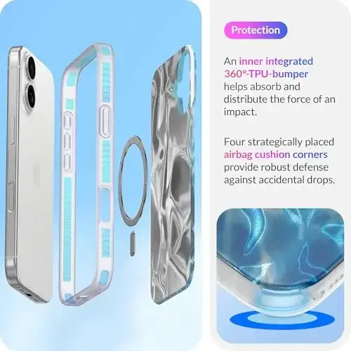 LONLI Hue - iPhone 16 uchun magnitli g'ilof - [Magsafe bilan mos] - [360° zarbani yutuvchi bamper] - [Qizlar va ayollar uchun yoqimli va noyob telefon qopqog'i] - Okean to'lqini - 4