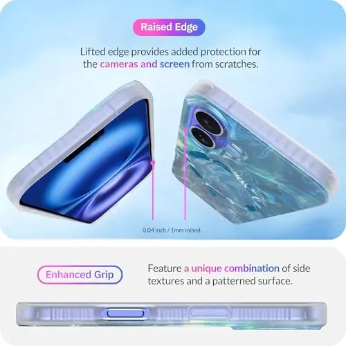 LONLI Hue - iPhone 16 uchun magnitli g'ilof - [Magsafe bilan mos] - [360° zarbani yutuvchi bamper] - [Qizlar va ayollar uchun yoqimli va noyob telefon qopqog'i] - Okean to'lqini - 5