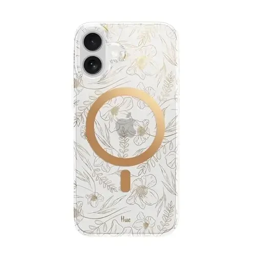 LONLI Hue - iPhone 16 uchun magnitli g'ilof - [Magsafe bilan mos keladi] - [360° zarbani yutuvchi bamper] - [Qizlar va ayollar uchun yoqimli va noyob telefon qopqog'i] - Oltin gul naqshli - LONLI