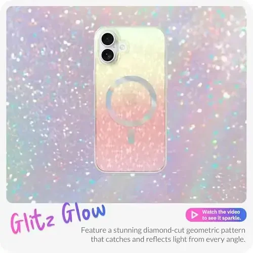 LONLI Hue - iPhone 16 uchun Prismatic Rainbow Diamond Facet Sparkling Magnetic Phone Case - [Magsafe bilan mos] - [Sparkle Glow Finish, Luxe Glitter Protection] - iPhone 16 uchun - LONLI (1)