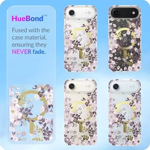 LONLI Hue - iPhone 17 Air Magnit G‘ilof uchun - [Magsafe bilan mos keladi] - [Oltin Halqa] - Qizlar va Ayollar uchun Shaffof Yoqimli Zarbaga Chidamli Himoya Telefon G‘ilofi - Binafsha Gul - 5