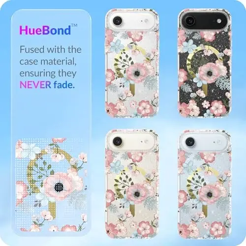 LONLI Hue - iPhone 17 Air Magnit G'ilof uchun - [Magsafe bilan mos keladi] - [Oltin Halqa] - Qizlar va Ayollar uchun Shaffof Yoqimli Zarbaga Chidamli Himoya Telefon Qopqog'i - Muzli Gulli - 5