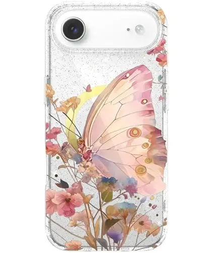 LONLI Hue - iPhone 17 Air Manyetik Kılıf için - [Magsafe ile Uyumlu] - [Altın Halka] - Kızlar ve Kadınlar için Şeffaf Sevimli Darbeye Dayanıklı Koruyucu Telefon Kılıfı - Bahçe Kelebeği 