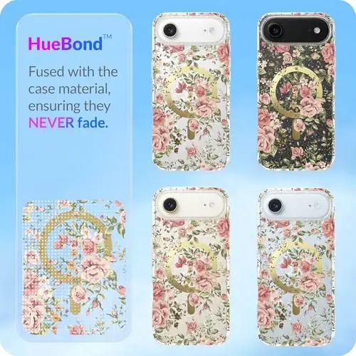 LONLI Hue - iPhone 17 Air Manyetik Kılıf için - [Magsafe ile Uyumlu] - [Altın Halka] - Kızlar ve Kadınlar için Şeffaf Sevimli Darbeye Dayanıklı Koruyucu Telefon Kılıfı - Pembe Bahçe - 5