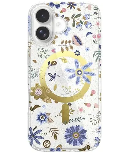 LONLI Hue - iPhone 17 Magnetic Case uchun - [Magsafe bilan mos keladi] - [Oltin Halqa] - Qizlar va ayollar uchun tiniq yoqimli zarbaga chidamli himoya telefon qopqog'i - Botanika bog'i - 1