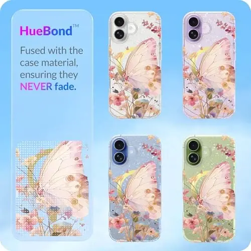LONLI Hue - iPhone 17 Manyetik Kılıf için - [Magsafe ile Uyumlu] - [Altın Halka] - Kızlar ve Kadınlar için Şeffaf Sevimli Darbeye Dayanıklı Koruyucu Telefon Kapağı - Bahçe Kelebeği - 5
