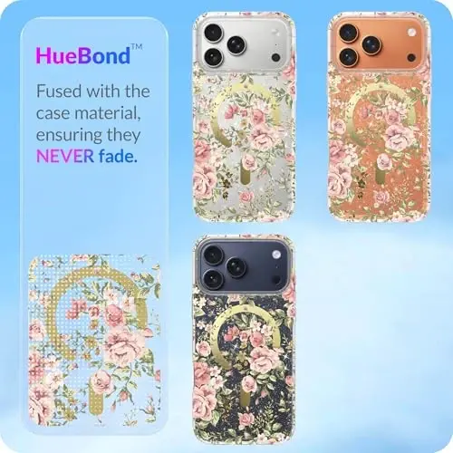 LONLI Hue - iPhone 17 Pro Manyetik Kılıf için - [Magsafe ile Uyumlu] - [Altın Halka] - Kızlar ve Kadınlar için Şeffaf Sevimli Darbeye Dayanıklı Koruyucu Telefon Kapağı - Pembe Bahçe - 5