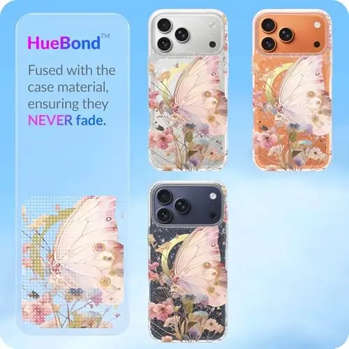 LONLI Hue - iPhone 17 Pro Max için Mıknatıslı Kılıf - [Magsafe ile Uyumlu] - [Altın Halka] - Kızlar ve Kadınlar için Şeffaf Sevimli Darbeye Dayanıklı Koruyucu Telefon Kılıfı - Bahçe Kelebeği - 5