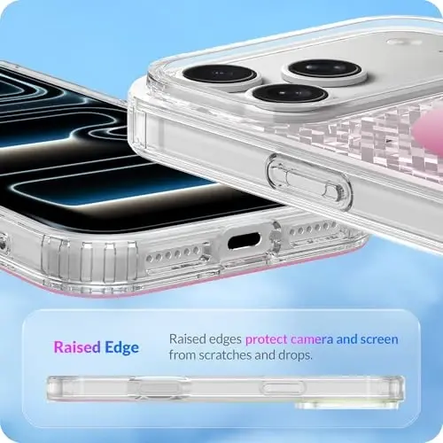 LONLI Hue - iPhone 17 Pro Max için Prizma Elmas Serisi Kılıf, Kızlar ve Kadınlar için Gül Pembesi Elmas Işıltılı Koruyucu Telefon Kılıfı, Magsafe için Güçlü Manyetik Halkalı Şeffaf TPU - 6
