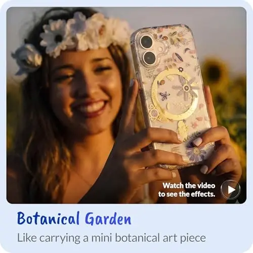 LONLI Hue - iPhone 17 Pro Max Manyetik Kılıf - [Magsafe Uyumlu] - [Altın Halka] - Kızlar ve Kadınlar için Şeffaf Sevimli Darbeye Dayanıklı Koruyucu Telefon Kılıfı - Botanik Bahçesi - 3