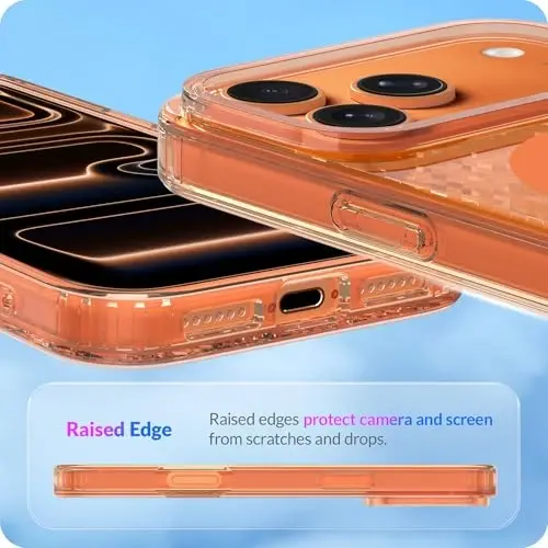 LONLI Hue - iPhone 17 Pro uchun Prism Diamond Series g'ilofi, Qizlar va ayollar uchun Cosmic Orange olmos-jilvador himoya telefon g'ilofi, Magsafe uchun kuchli magnit halqali to'q sariq rangli TPU - 6