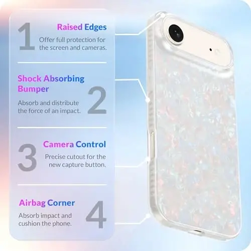 LONLI Hue iPhone Air uchun g'ilofi - Pearl Tort zarbaga chidamli telefon qopqog'i - [Zarbni yutuvchi bamper] - Ayollar va qizlar uchun nafis, noyob va estetik - 6