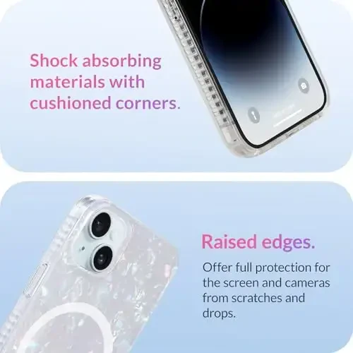 LONLI Hue - Magnetic Case for iPhone 15 - [Compatible with Magsafe] - [360° Shock-Absorbent Bumper] - [Cute and Unique Phone Cover for Girls and Women] - White Pearl Tort - 4