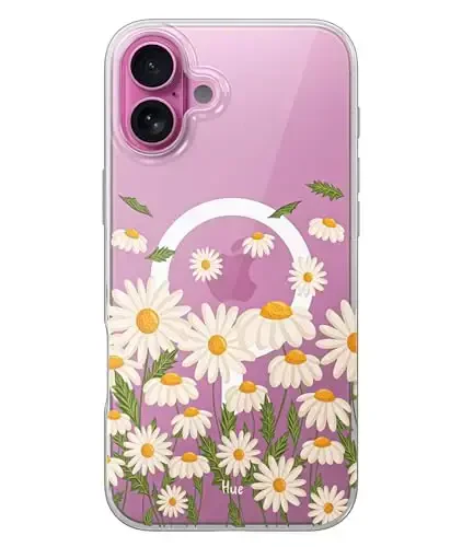 LONLI Hue - Magnetic Case for iPhone 16 - [Compatible with Magsafe] - [360° Shock-Absorbent Bumper] - [Cute and Unique Phone Cover for Girls and Women] - Daisy Garden 