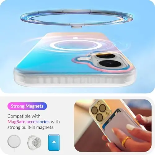 LONLI Hue - Magnetic Case for iPhone 16 - [Compatible with Magsafe] - [360° Shock-Absorbent Bumper] - [Cute and Unique Phone Cover for Girls and Women] - Fluorescent Holographic Iridescent - 3