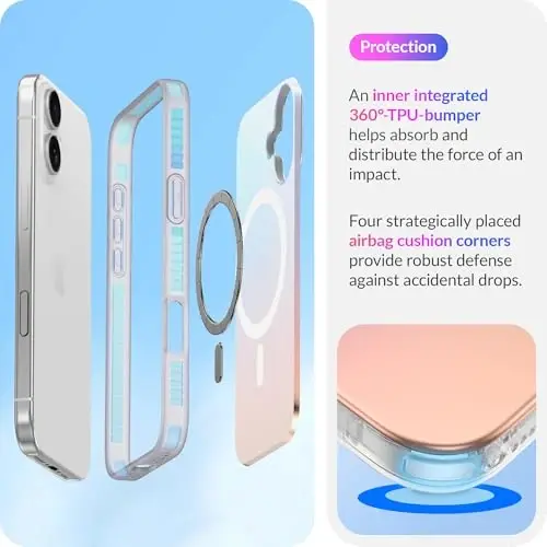 LONLI Hue - Magnetic Case for iPhone 16 - [Compatible with Magsafe] - [360° Shock-Absorbent Bumper] - [Cute and Unique Phone Cover for Girls and Women] - Fluorescent Holographic Iridescent - 4