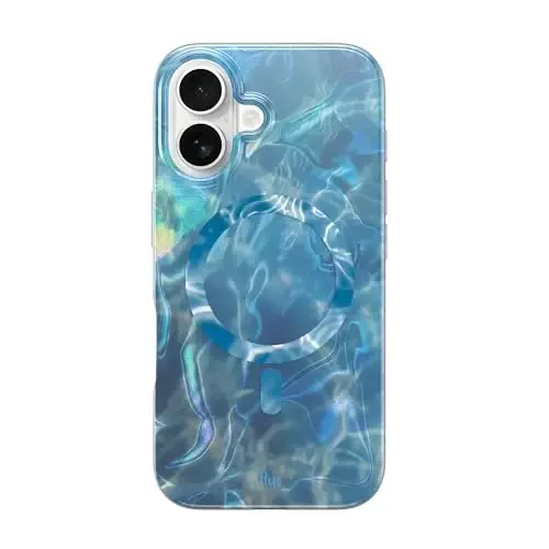 LONLI Hue - Magnetic Case for iPhone 16 - [Compatible with Magsafe] - [360° Shock-Absorbent Bumper] - [Cute and Unique Phone Cover for Girls and Women] - Ocean Wave - 1