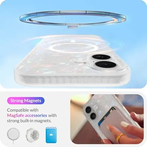 LONLI Hue - Magnetic Case for iPhone 16 - [Compatible with Magsafe] - [360° Shock-Absorbent Bumper] - [Cute and Unique Phone Cover for Girls and Women] - White Pearl Tort - 2