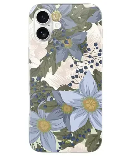 LONLI Hue - Magnetic Case for iPhone 16 Plus - [Compatible with Magsafe] - [360° Shock-Absorbent Bumper] - [Cute and Unique Phone Cover for Girls and Women] - Blue Flower - LONLI