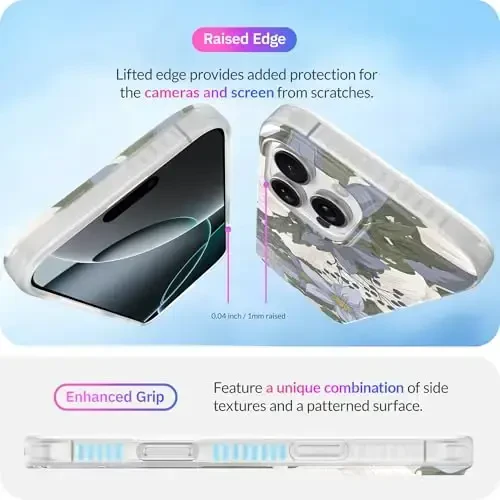 LONLI Hue - Magnetic Case for iPhone 16 Pro - [Compatible with Magsafe] - [360° Shock-Absorbent Bumper] - [Cute and Unique Phone Cover for Girls and Women] - Blue Flower - 5