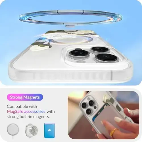 LONLI Hue - Magnetic Case for iPhone 16 Pro - [Compatible with Magsafe] - [360° Shock-Absorbent Bumper] - [Cute and Unique Phone Cover for Girls and Women] - Camellia - 3