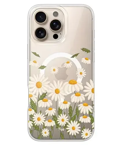 LONLI Hue - Magnetic Case for iPhone 16 Pro - [Compatible with Magsafe] - [360° Shock-Absorbent Bumper] - [Cute and Unique Phone Cover for Girls and Women] - Daisy Garden 