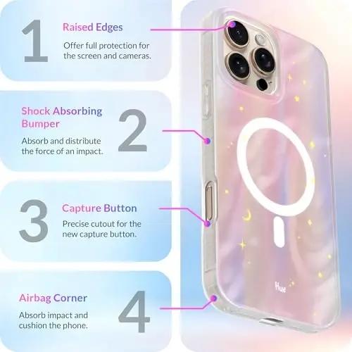 LONLI Hue - Magnetic Case for iPhone 16 Pro - [Compatible with Magsafe] - [360° Shock-Absorbent Bumper] - [Cute and Unique Phone Cover for Girls and Women] - Dreamy Night - 2