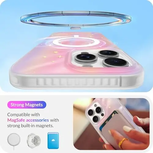 LONLI Hue - Magnetic Case for iPhone 16 Pro - [Compatible with Magsafe] - [360° Shock-Absorbent Bumper] - [Cute and Unique Phone Cover for Girls and Women] - Dreamy Night - 3