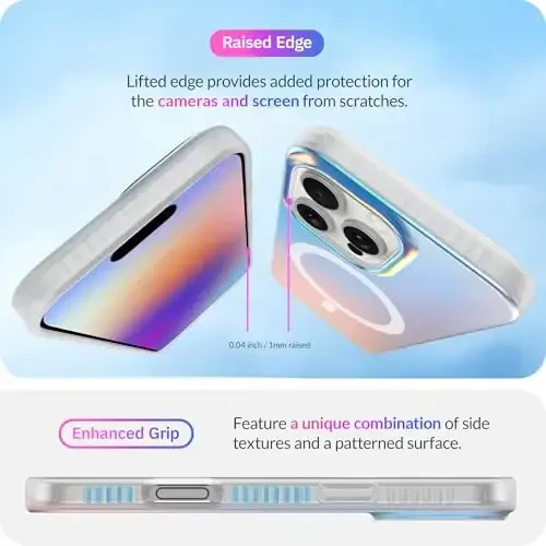 LONLI Hue - Magnetic Case for iPhone 16 Pro - [Compatible with Magsafe] - [360° Shock-Absorbent Bumper] - [Cute and Unique Phone Cover for Girls and Women] - Fluorescent Holographic Iridescent - 6