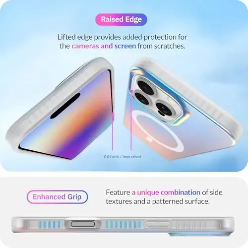 LONLI Hue - Magnetic Case for iPhone 16 Pro Max - [Compatible with Magsafe] - [360° Shock-Absorbent Bumper] - [Cute and Unique Phone Cover for Girls and Women] - Fluorescent Holographic Iridescent - 5