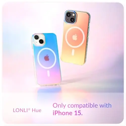 LONLI Hue - магнитный чехол для iPhone 15 - [совместим с Magsafe] - [ударопрочный бампер на 360°] - [милый и уникальный чехол для девушек и женщин] - флуоресцентный голографический радужный - 2