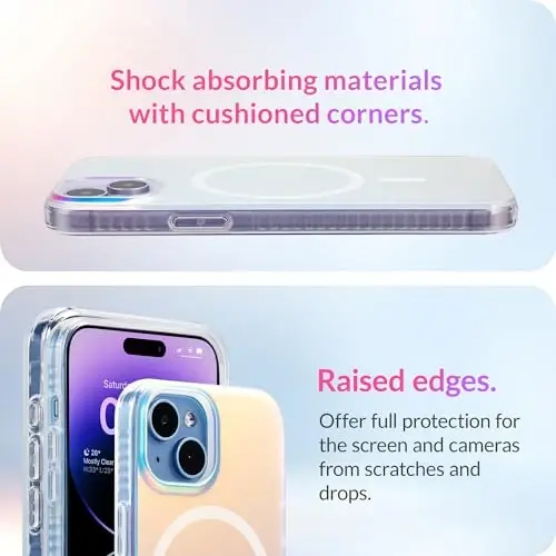 LONLI Hue - магнитный чехол для iPhone 15 - [совместим с Magsafe] - [ударопрочный бампер на 360°] - [милый и уникальный чехол для девушек и женщин] - флуоресцентный голографический радужный - 4