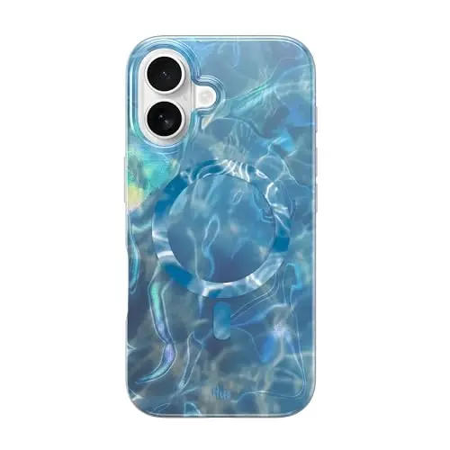 LONLI Hue - Магнитный чехол для iPhone 16 Plus - [Совместимо с Magsafe] - [Амортизирующий бампер 360°] - [Милый и уникальный чехол для девочек и женщин] - Океанская волна - 1