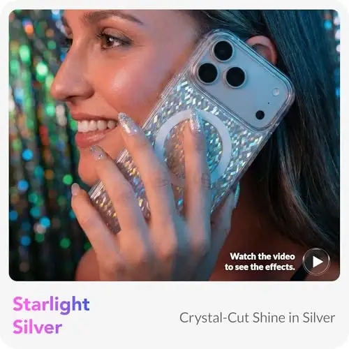 LONLI Hue - Prism Diamond Series Case for iPhone 17 Pro Max, Silver Diamond-Shimmer Protective Phone Case for Girls and Women, Clear TPU with Powerful Magnetic Ring for Magsafe - 3