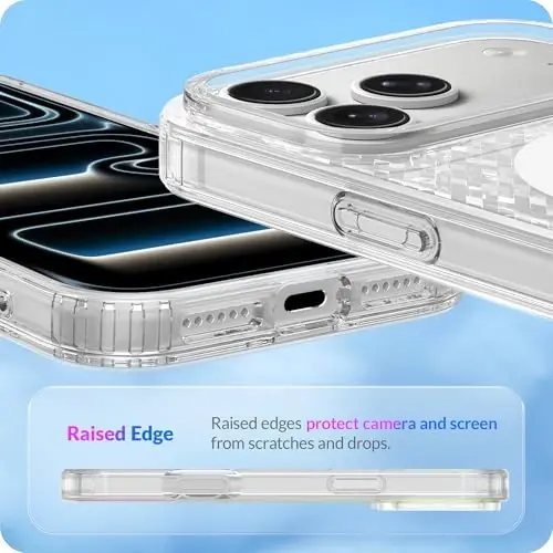 LONLI Hue - Prism Diamond Series Case for iPhone 17 Pro Max, Silver Diamond-Shimmer Protective Phone Case for Girls and Women, Clear TPU with Powerful Magnetic Ring for Magsafe - 6