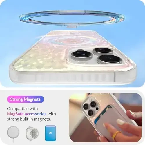 LONLI Hue - Prismatic Rainbow Diamond Facet Sparkling Magnetic Phone Case for iPhone 16 Pro Max - [Magsafe bilan mos keladi] - [Sparkle Glow Finish, Luxe Glitter Protection] - iPhone 16 Pro Max uchun - 3