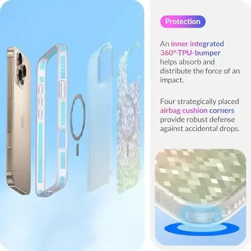 LONLI Hue - Prismatic Rainbow Diamond Facet Sparkling Magnetic Phone Case for iPhone 16 Pro Max - [Magsafe bilan mos keladi] - [Sparkle Glow Finish, Luxe Glitter Protection] - iPhone 16 Pro Max uchun - 4