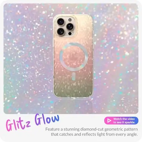 LONLI Hue - Prismatic Rainbow Diamond Facet Sparkling Magnetic Phone Case for iPhone 16 Pro Max - [Magsafe bilan mos keladi] - [Sparkle Glow Finish, Luxe Glitter Protection] - iPhone 16 Pro Max uchun - LONLI (1)