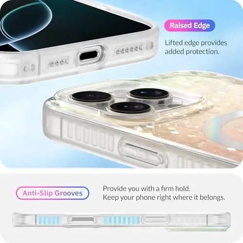 LONLI Hue - Prismatic Rainbow Diamond Facet Sparkling Magnetic Phone Case for iPhone 16 Pro Max - [Magsafe bilan mos keladi] - [Sparkle Glow Finish, Luxe Glitter Protection] - iPhone 16 Pro Max uchun - 5