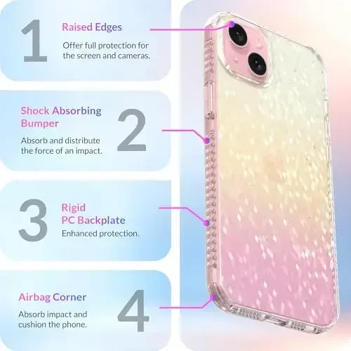 LONLI Hue - Prismatic Rainbow Diamond Facet Sparkling Phone Case for iPhone 15 Plus - [Sparkle Glow Finish, Luxe Glitter Protection] - [360° Shock-Absorbent Bumper] - for iPhone 15 Plus - 6