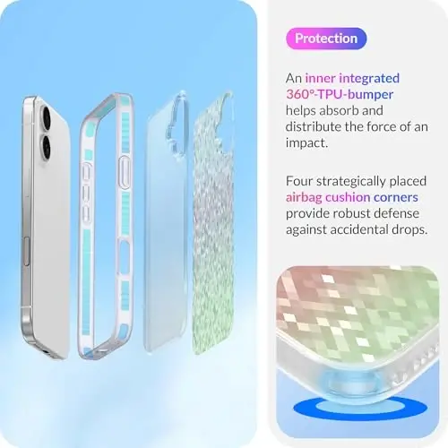 LONLI Hue - Prismatic Rainbow Diamond Facet Sparkling Phone Case for iPhone 16 - [Sparkle Glow Finish, Luxe Glitter Protection] - [360° Shock-Absorbent Bumper] - for iPhone 16 - 4