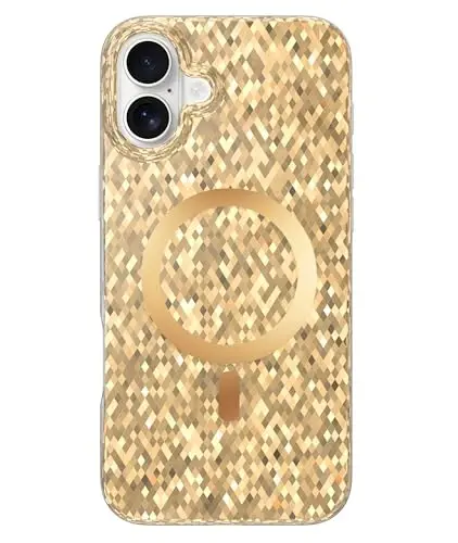 LONLI Hue - Champagne Gold Diamond Facet Sparkling Magnetic Phone Case for iPhone 16 - [Compatible with Magsafe] - [Sparkle Glow Finish, Luxe Glitter Protection] - for iPhone 16 - LONLI
