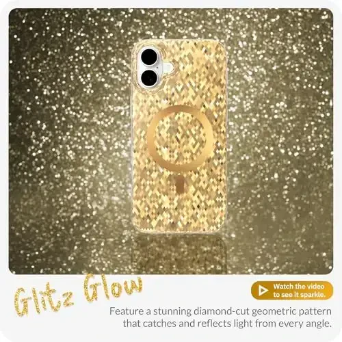 LONLI Hue - Champagne Gold Diamond Facet Sparkling Magnetic Phone Case for iPhone 16 - [Compatible with Magsafe] - [Sparkle Glow Finish, Luxe Glitter Protection] - for iPhone 16 - 2
