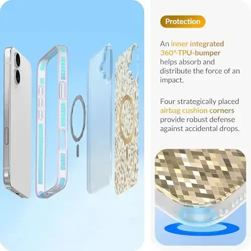 LONLI Hue - Champagne Gold Diamond Facet Sparkling Magnetic Phone Case for iPhone 16 - [Compatible with Magsafe] - [Sparkle Glow Finish, Luxe Glitter Protection] - for iPhone 16 - 4