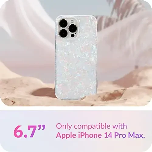 LONLI Hue White Pearl Tort iPhone 14 Pro Case | 360Ã‚° Zarba qabul qiluvchi bamper, Chiroyli, Noyob, Estetik, Telefon qopqog'i, Ayollar va qizlar uchun - 2