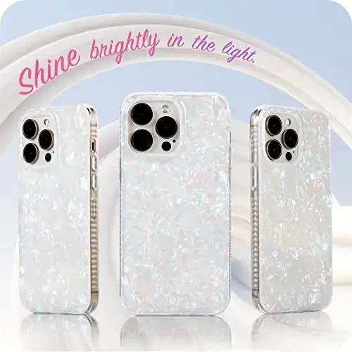 LONLI Hue White Pearl Tort iPhone 14 Pro Case | 360Ã‚° Zarba qabul qiluvchi bamper, Chiroyli, Noyob, Estetik, Telefon qopqog'i, Ayollar va qizlar uchun - 3